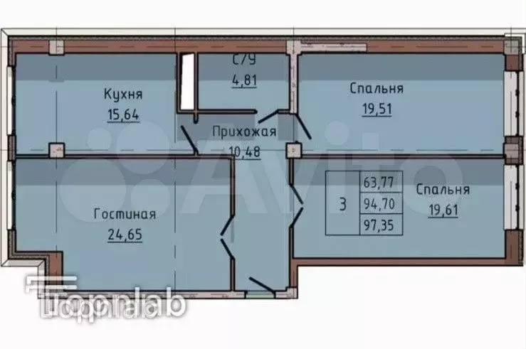 3-к. квартира, 98 м, 6/10 эт. - Фото 0