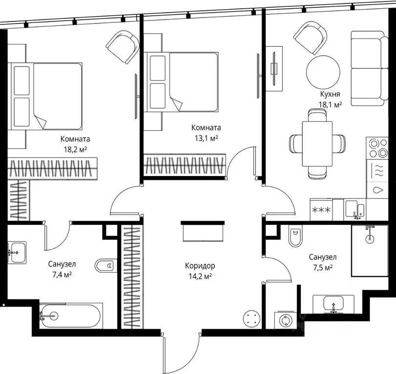 2-к кв. Москва 1-й Красногвардейский проезд, 13 (78.5 м) - Фото 2