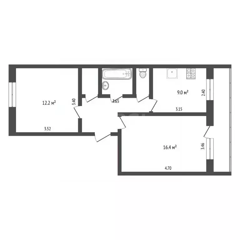 2-к кв. Тюменская область, Тюмень ул. Мельникайте, 50а (46.4 м) - Фото 1