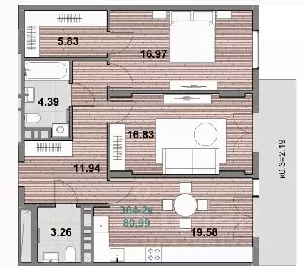 2-к кв. Калининградская область, Зеленоградск ул. Гагарина (81.1 м) - Фото 1