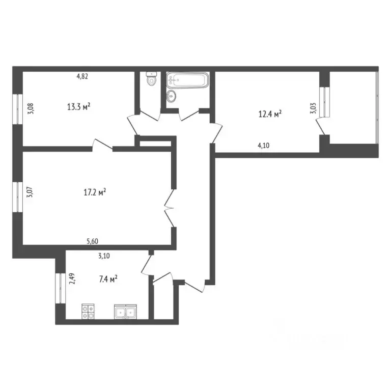 3-к кв. Тюменская область, Тюмень ул. Энергетиков, 51 (66.0 м) - Фото 2