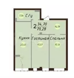 2-к. квартира, 80,7 м, 3/7 эт. - Фото 0