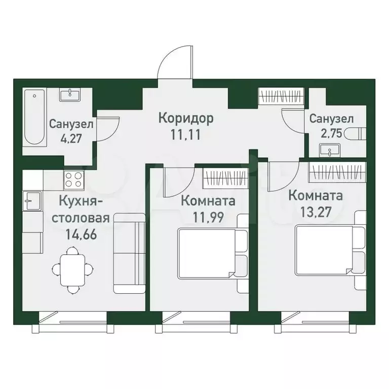 3-к. квартира, 58,1 м, 4/7 эт. - Фото 1