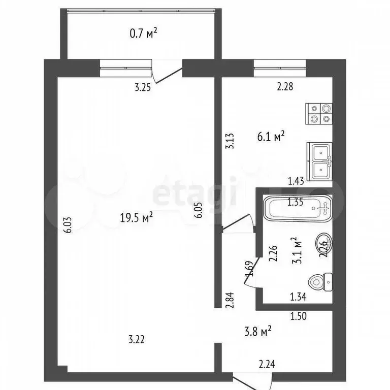 1-к. квартира, 33,2 м, 3/9 эт. - Фото 0