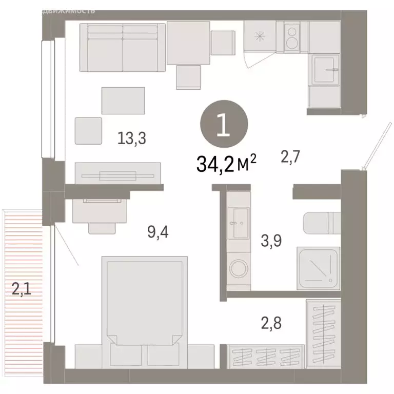 1-комнатная квартира: Новосибирск, квартал Лебедевский, 1/3 (34.2 м) - Фото 1