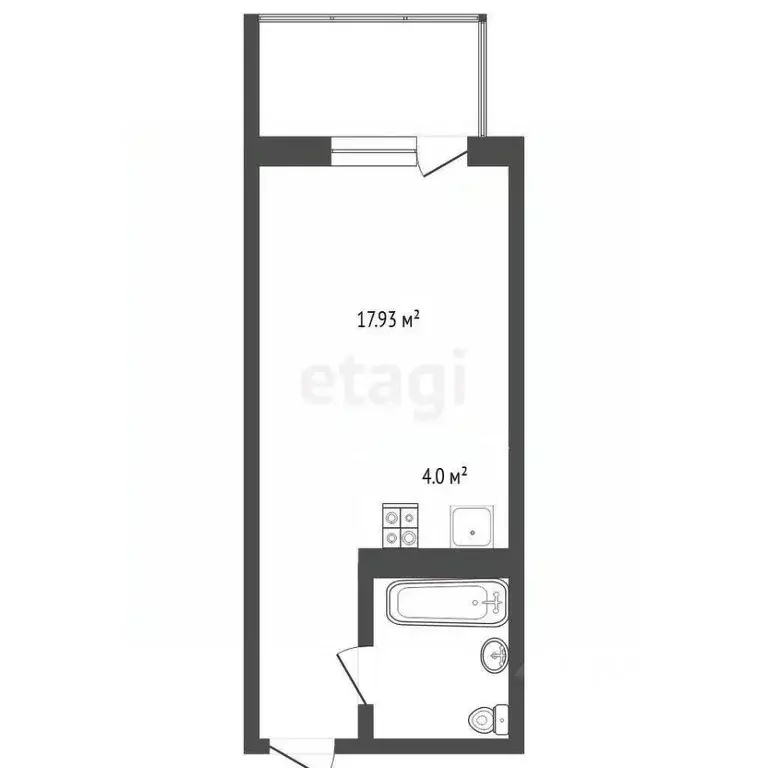 Студия Тюменская область, Тюмень ул. Мельникайте, 2к8 (24.4 м) - Фото 2