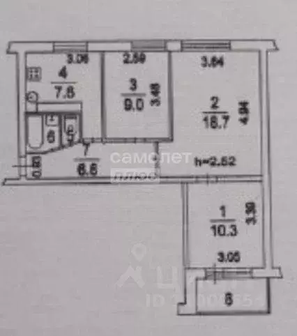 Квартира, 3 комнаты, 56.9 м - Фото 1