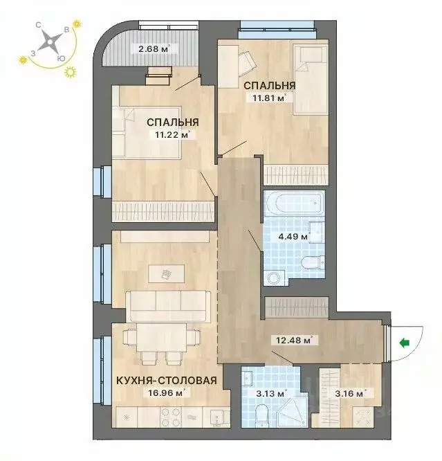 2-к кв. Свердловская область, Екатеринбург Уралмаш жилрайон, ул. ... - Фото 1