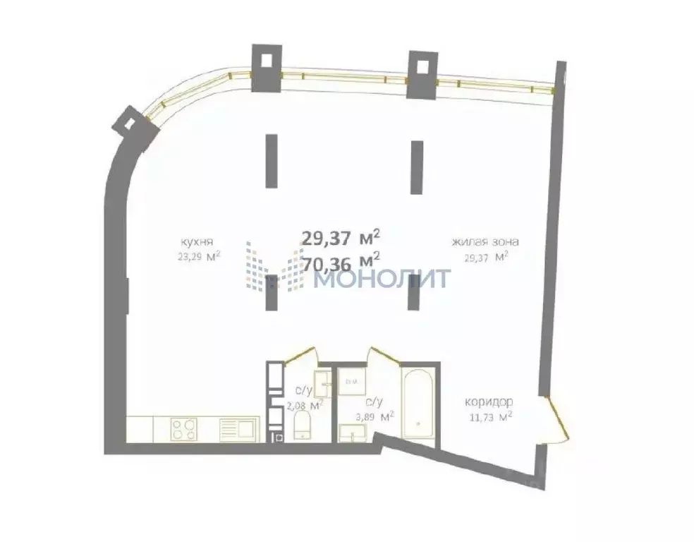 2-к кв. Нижегородская область, Нижний Новгород КМ Дом на Барминской ... - Фото 0