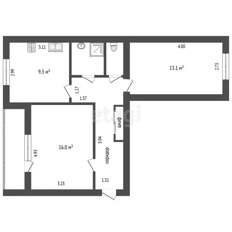 2-комнатная квартира: Ухта, улица Куратова, 16 (53.5 м) - Фото 1