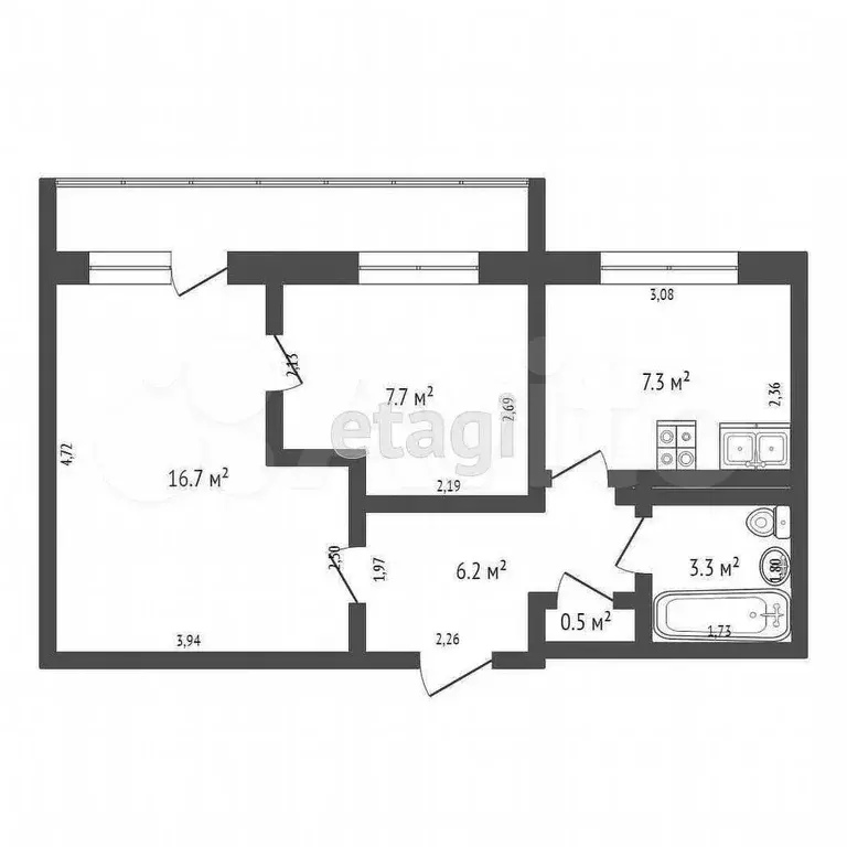 2-к. квартира, 41,7 м, 3/5 эт. - Фото 0