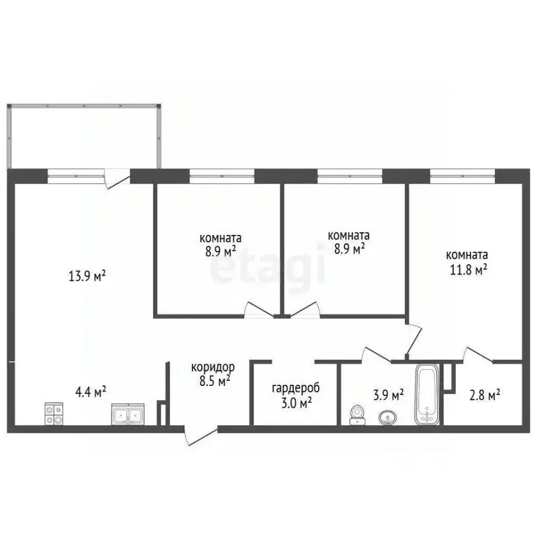 4-к кв. Пермский край, д. Кондратово просп. Дягилева, 4 (65.6 м) - Фото 1