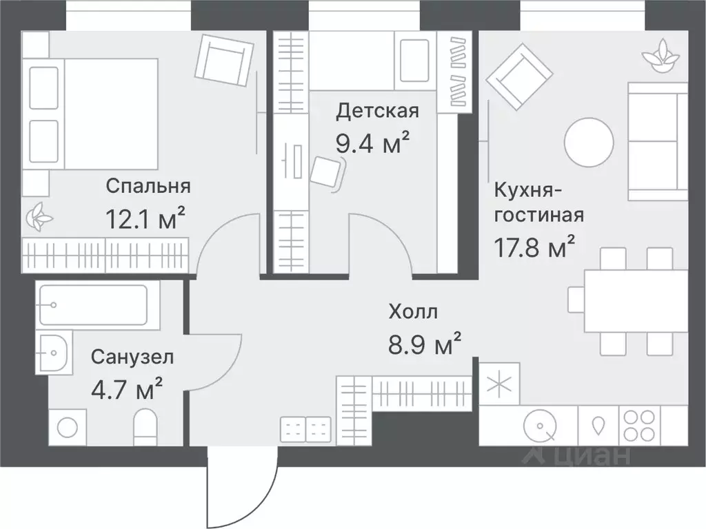 2-к кв. Тюменская область, Тюмень Кремлевская ул., 95 (52.9 м) - Фото 0