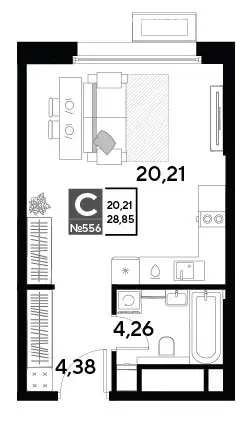Квартира-студия: Реутов, 3-й микрорайон, ЖК Эво, к1 (28.85 м) - Фото 0