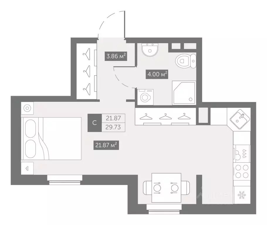 Студия Санкт-Петербург ул. Архивная, 5 (29.73 м) - Фото 0