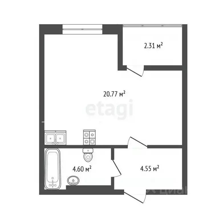 Студия Тюменская область, Тюмень ул. Краснооктябрьская, 14к2 (31.08 м) - Фото 1