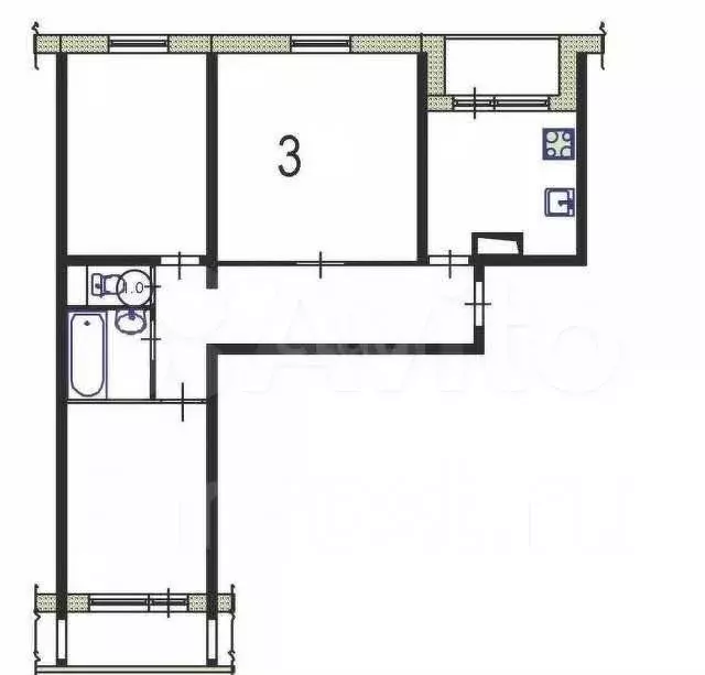 3-к. квартира, 66 м, 7/8 эт. - Фото 0