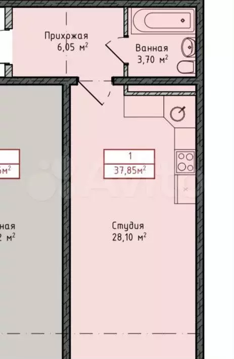 Квартира-студия, 37,9 м, 6/8 эт. - Фото 1