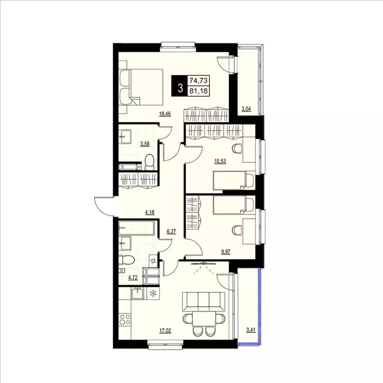 3-к кв. Самарская область, Самара АмГрад жилой комплекс (77.96 м) - Фото 1