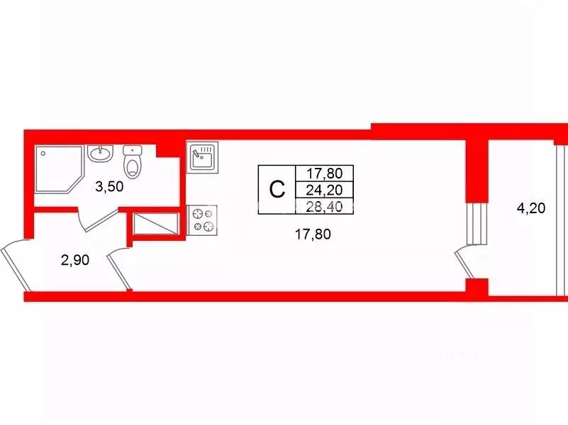 Студия Санкт-Петербург просп. Буденного, 19к1 (24.2 м) - Фото 2