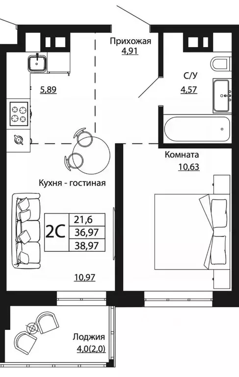 2-к кв. Ростовская область, Ростов-на-Дону ул. Текучева, 370/2 (38.3 ... - Фото 0