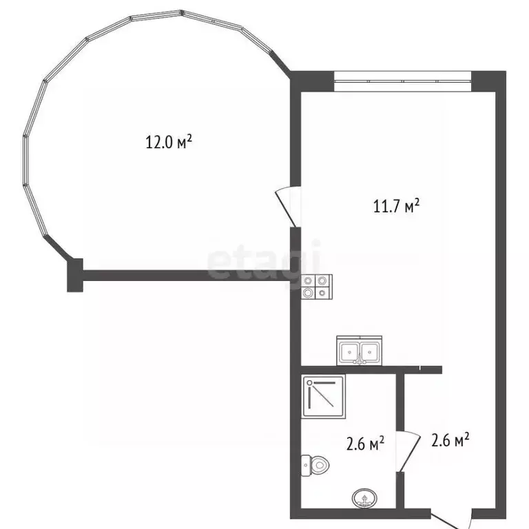 Студия Крым, Евпатория ул. Фрунзе, 20 (32.8 м) - Фото 2