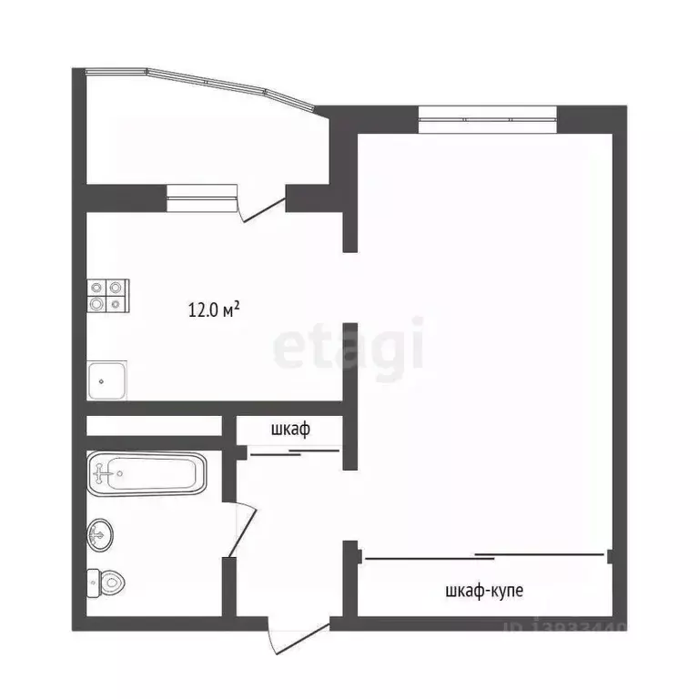 1-к кв. Тюменская область, Тюмень ул. Константина Посьета, 11к1 (41.0 ... - Фото 1