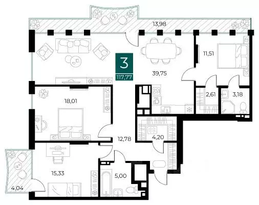 3-к кв. Рязанская область, Рязань Арт Кварталы жилой комплекс (117.77 ... - Фото 0
