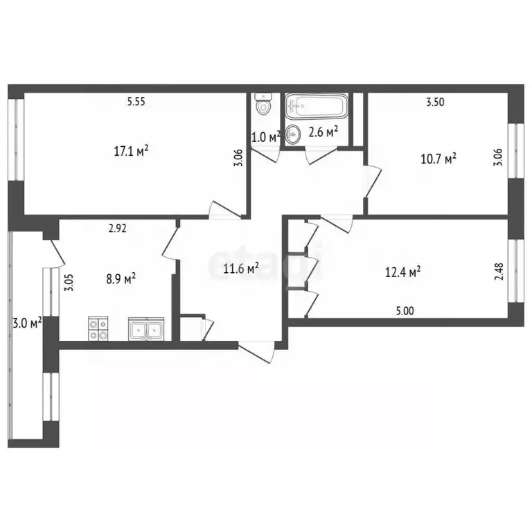 3-к кв. Марий Эл, Йошкар-Ола ул. Яна Крастыня, 6 (66.0 м) - Фото 2