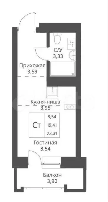 Квартира-студия, 23,3 м, 12/24 эт. - Фото 0