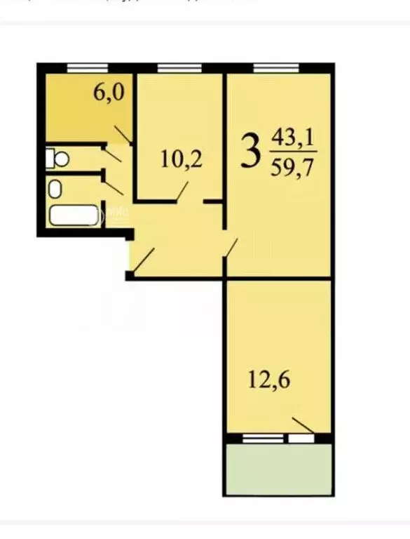 3-комнатная квартира: Москва, Рублёвское шоссе, 127 (58 м) - Фото 0