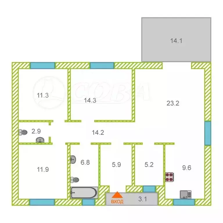 Дом в Тюменский муниципальный округ, деревня Ушакова (122 м) - Фото 2