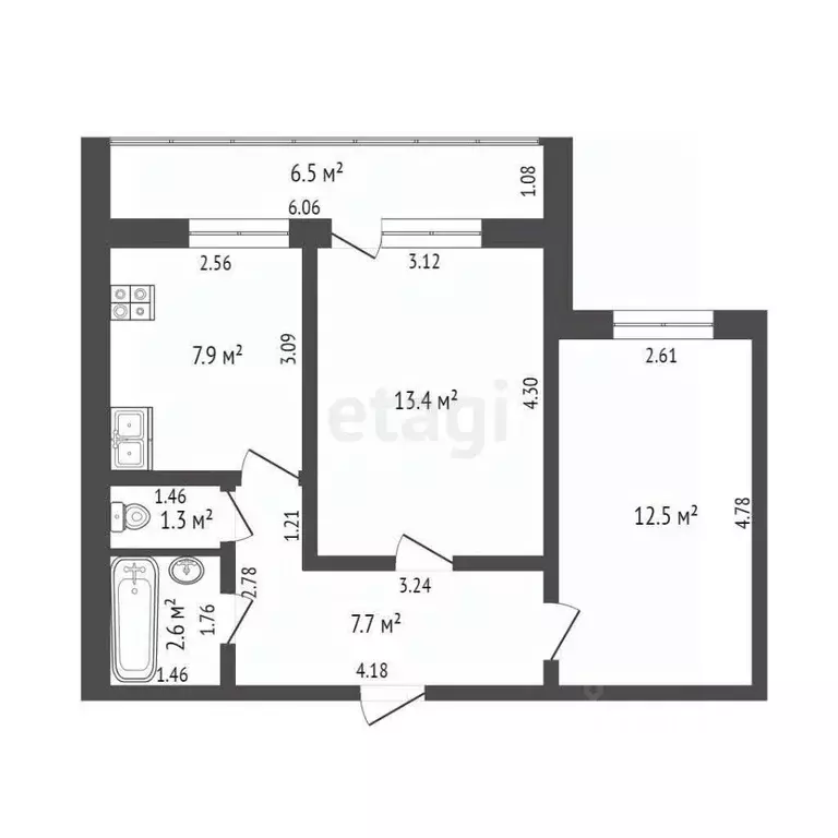 2-к кв. Тюменская область, Тюмень ул. Станислава Карнацевича, 14к1 ... - Фото 2