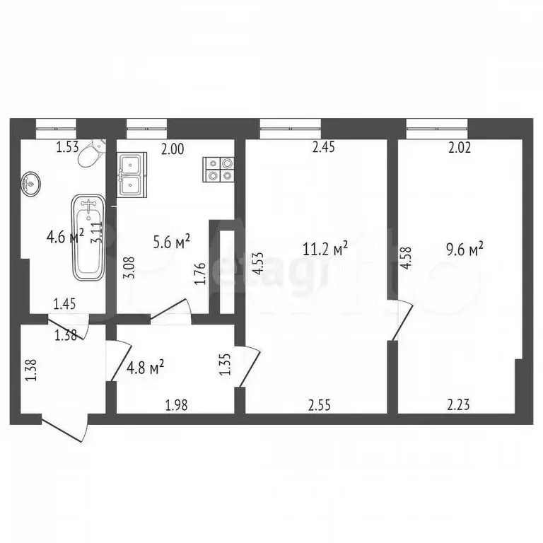 2-к. квартира, 36 м, 3/3 эт. - Фото 0