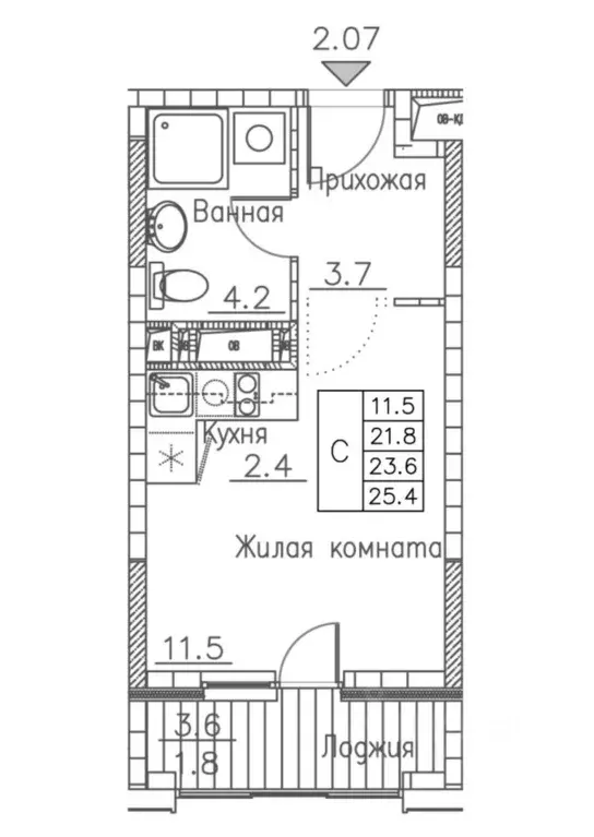 Студия Приморский край, Владивосток ул. Расула Гамзатова, 7к1 (25.4 м) - Фото 0