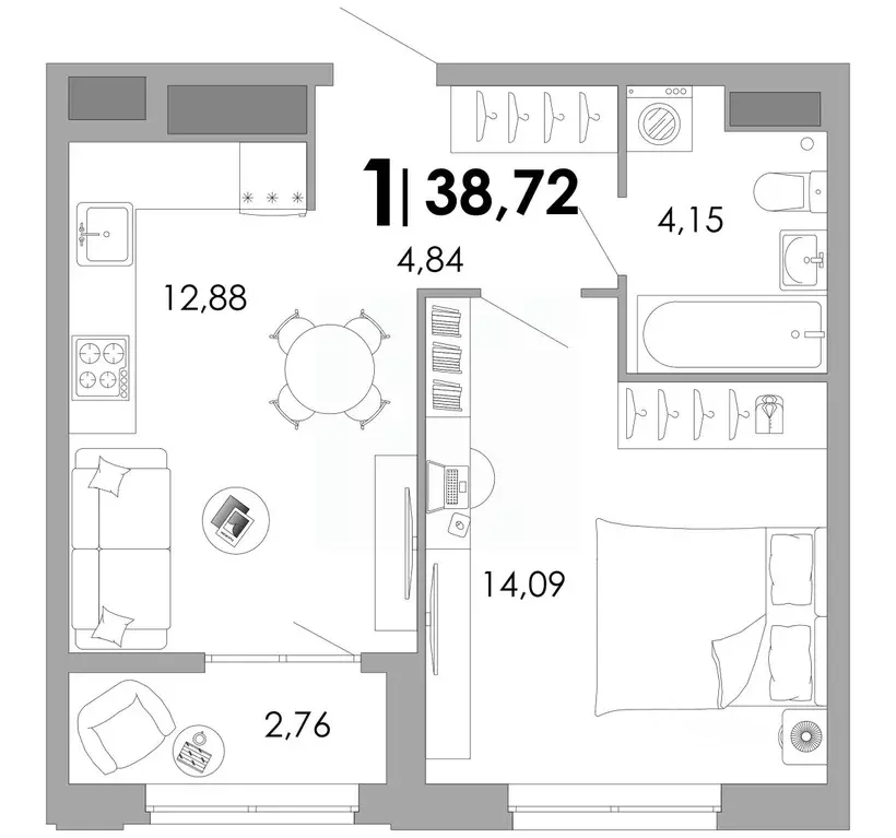 1-к кв. Владимирская область, Владимир Уно жилой комплекс (38.72 м) - Фото 1