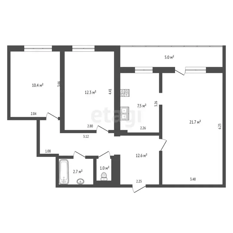 Квартира, 3 комнаты, 73.2 м - Фото 0