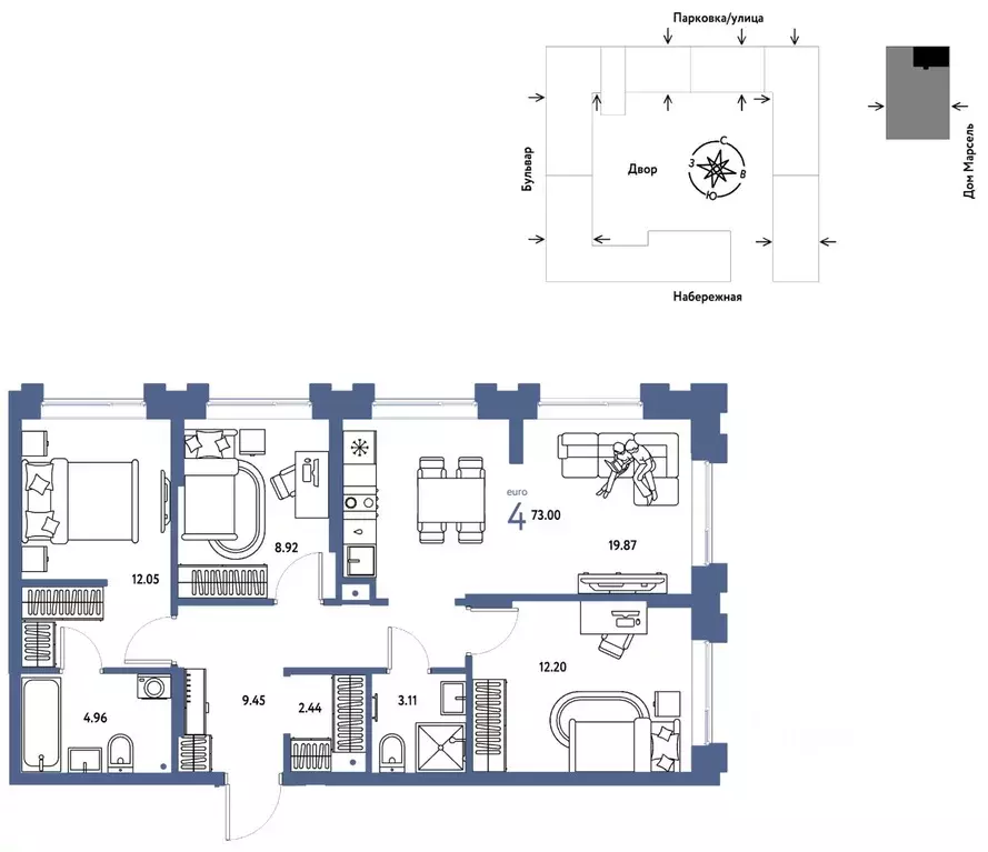 4-к кв. Тюменская область, Тюмень Береговая ул., 100к2 (73.0 м) - Фото 1