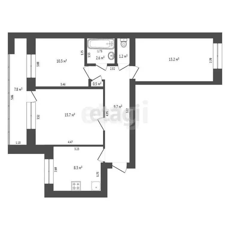 3-комнатная квартира: Стерлитамак, Коммунистическая улица, 34 (61.5 м) - Фото 1
