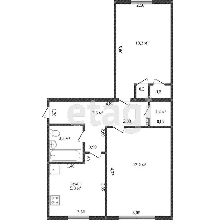 Квартира, 2 комнаты, 44.6 м - Фото 1