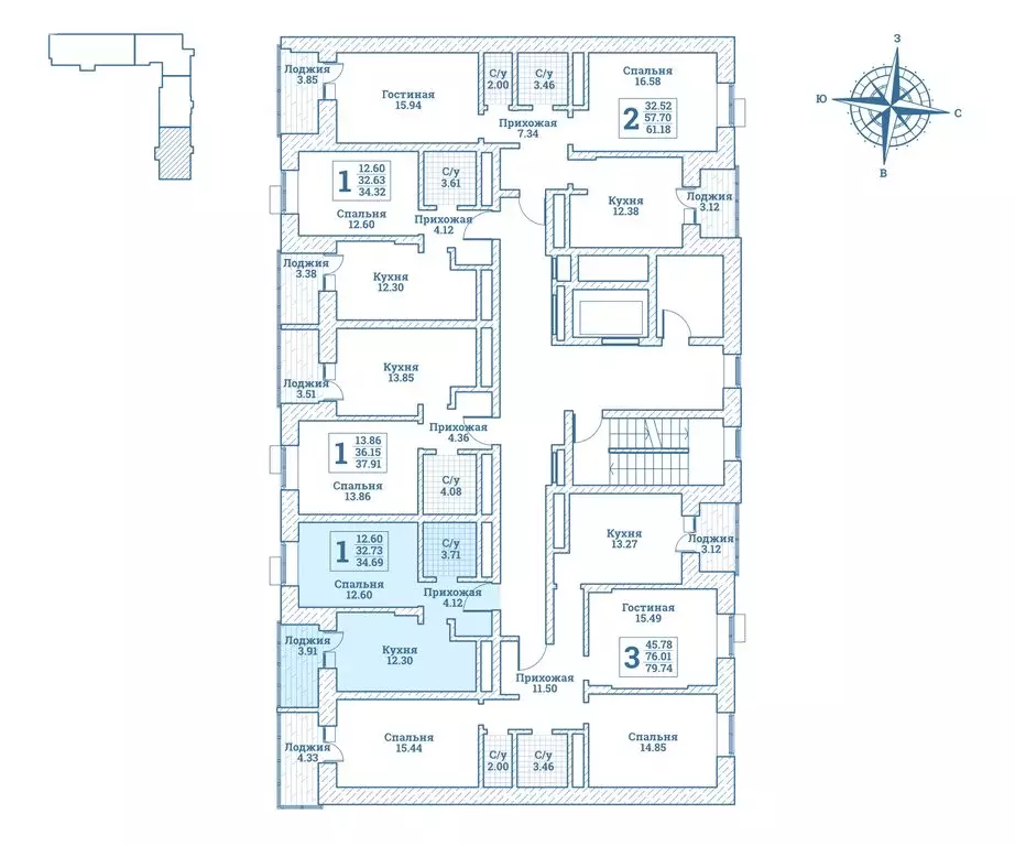 1-комнатная квартира: посёлок городского типа Монино, улица Генерала ... - Фото 2