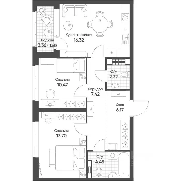 2-к кв. Свердловская область, Екатеринбург бул. Вдохновения, 4 (62.1 ... - Фото 1