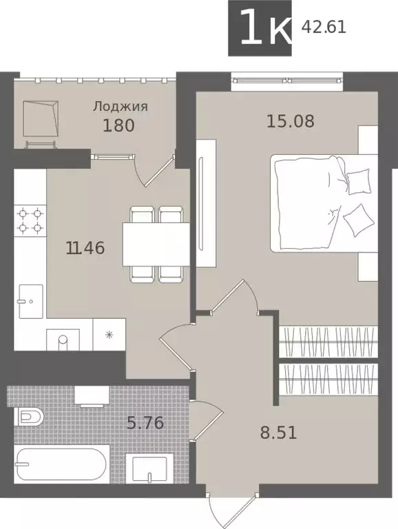 1-комнатная квартира: Светлогорск, жилой комплекс Лесная Сказка (42.61 ... - Фото 0