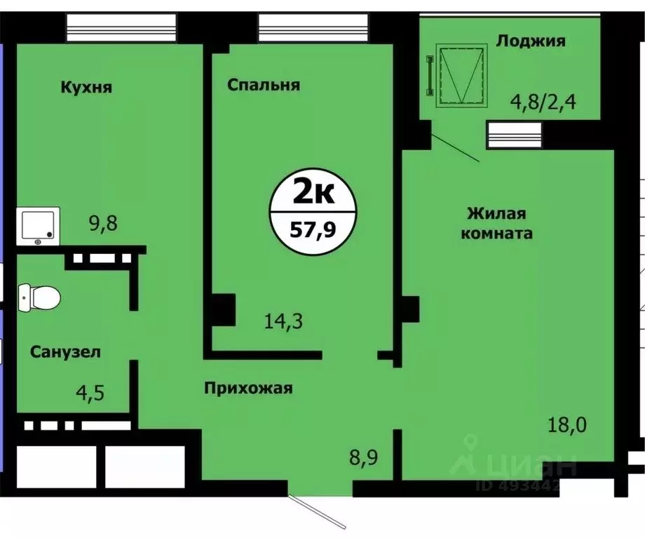 2-к кв. Красноярский край, Красноярск ул. Лесников, 51 (56.4 м) - Фото 0