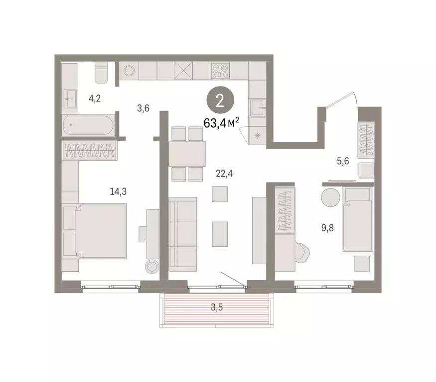 2-комнатная квартира: Екатеринбург, жилой район Юго-Западный, жилой ... - Фото 2