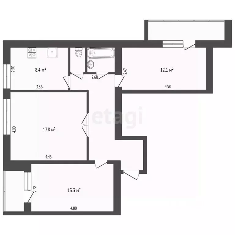 3-к кв. Тюменская область, Тюмень Ямская ул., 94 (67.0 м) - Фото 2
