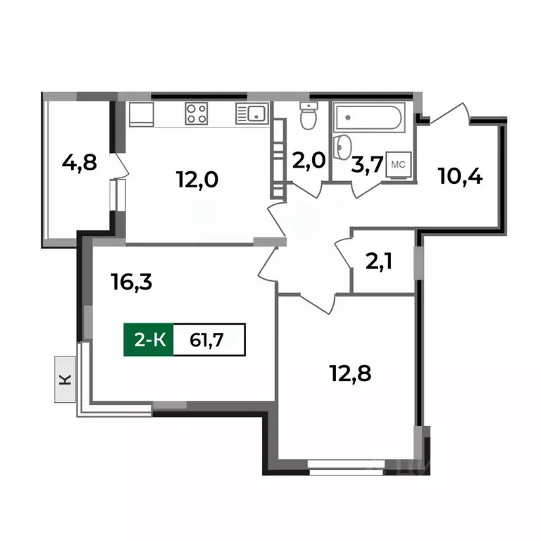 2-к кв. Владимирская область, Ковров Еловая ул., 82 (61.7 м) - Фото 0