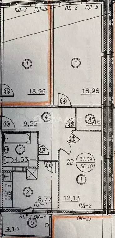 2-к. квартира, 56,1 м, 3/12 эт. - Фото 0