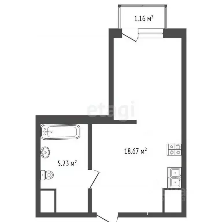 Студия Тюменская область, Тюмень ул. Геннадия Райкова, 19 (29.03 м) - Фото 0