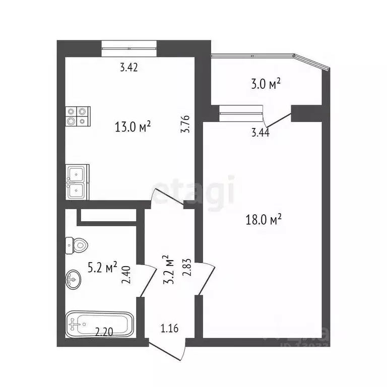 1-к кв. Тюменская область, Тюмень ул. Монтажников, 38 (39.5 м) - Фото 2